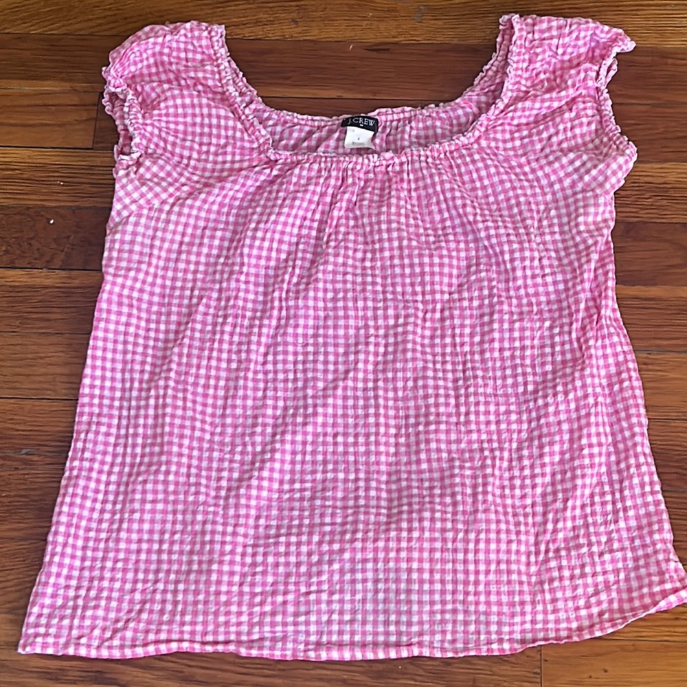 J Crew Gingham Babydoll Sleeve Blouse S